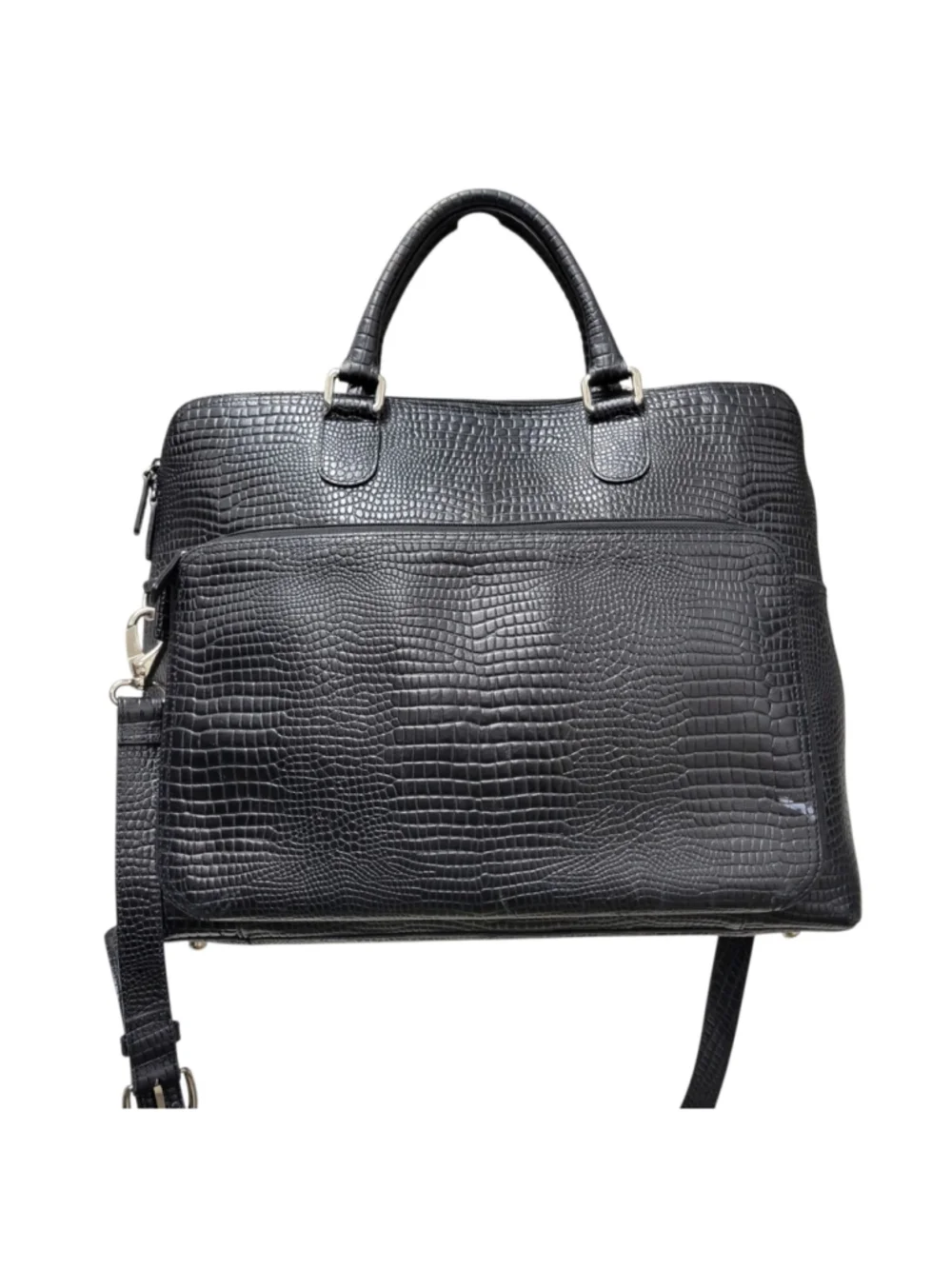 Levenger Crocodile Embossed Genuine Leather Messenger Briefcase Crossbody Bag